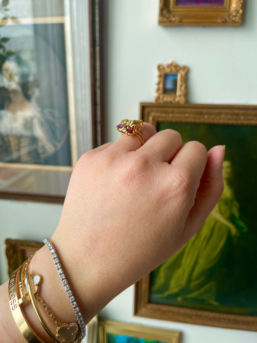 14k Multi gemstone and Diamond Floral Ring