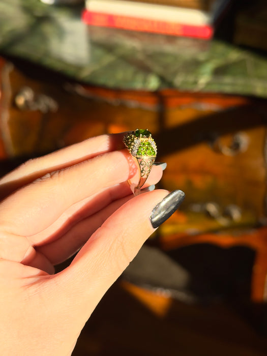 14k Green Garnet and Diamond Ring