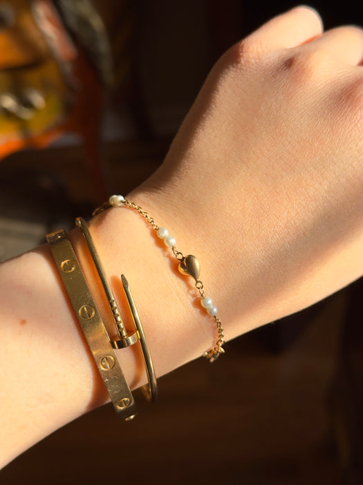 14k Pearl and Puffy Heart Bracelet