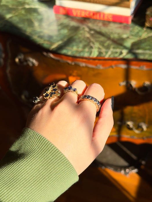 14k Blue Sapphire and Diamond Cluster Ring