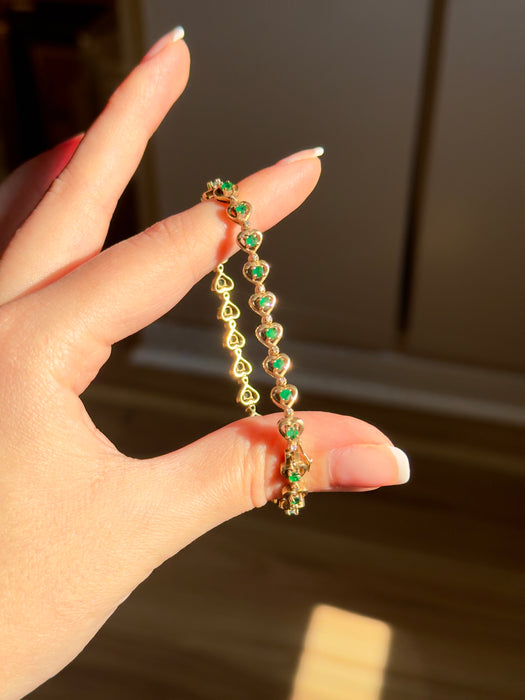 14k Emerald and Diamond Heart Bracelet