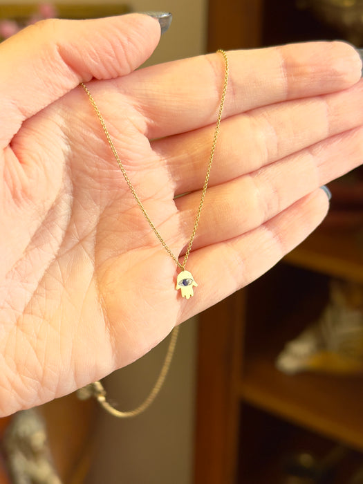 14k Blue Sapphire and Diamond Hamsa Evil Eye Necklace