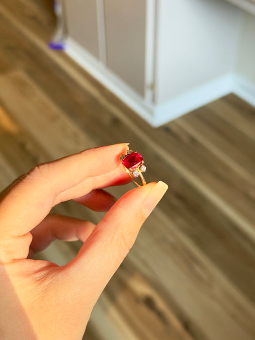 14k Lab Ruby and Diamond Ring