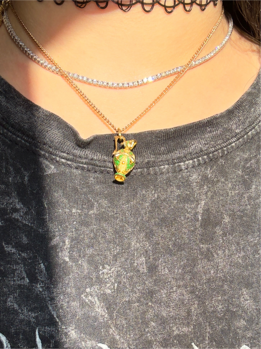 18k Green and White Enamel Pendant