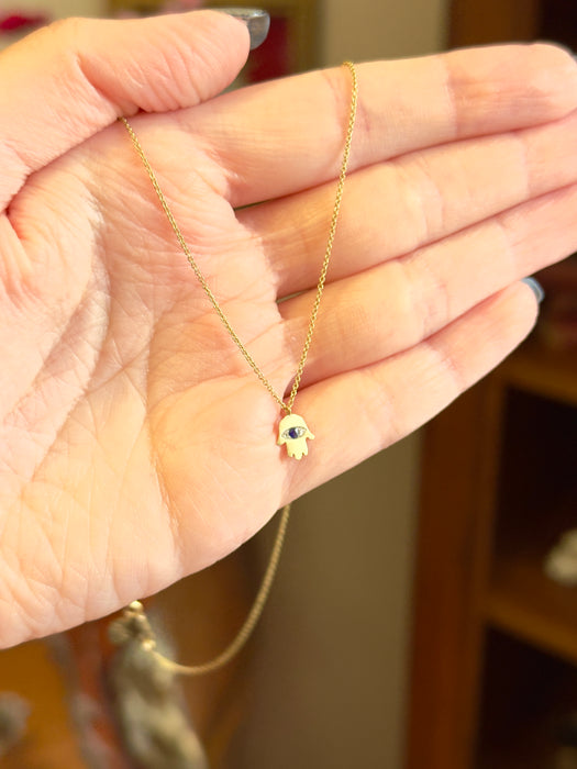 14k Blue Sapphire and Diamond Hamsa Evil Eye Necklace