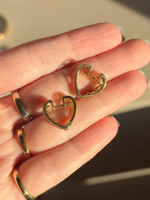 14k Ruby and Diamond Heart Huggies