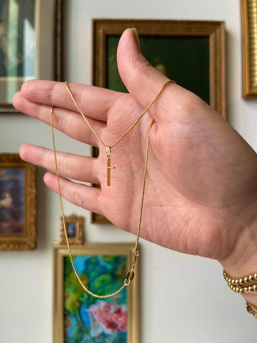 14k Cross with Braided Wheat Chain