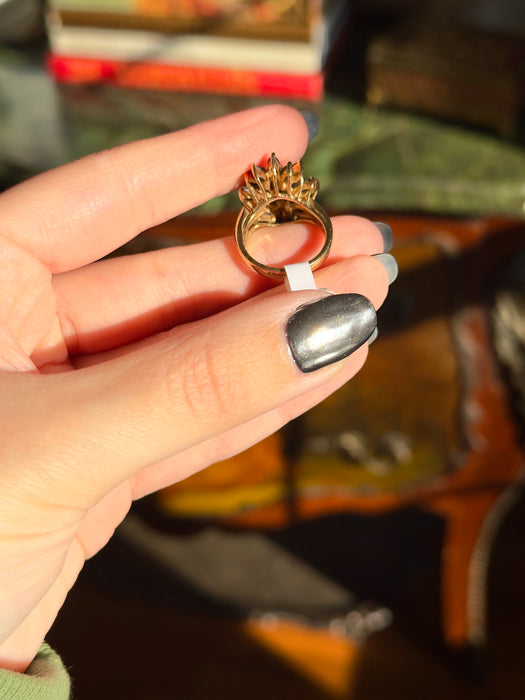 14k Blue Sapphire and Diamond Cluster Ring