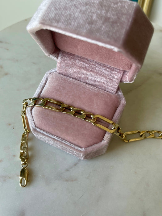 14k Square Box/Figaro Link Bracelet