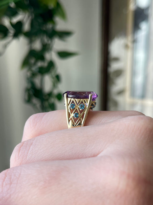 14k Amethyst and Blue Topaz Ring