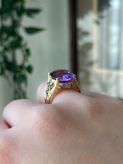 14k Amethyst and Blue Topaz Ring