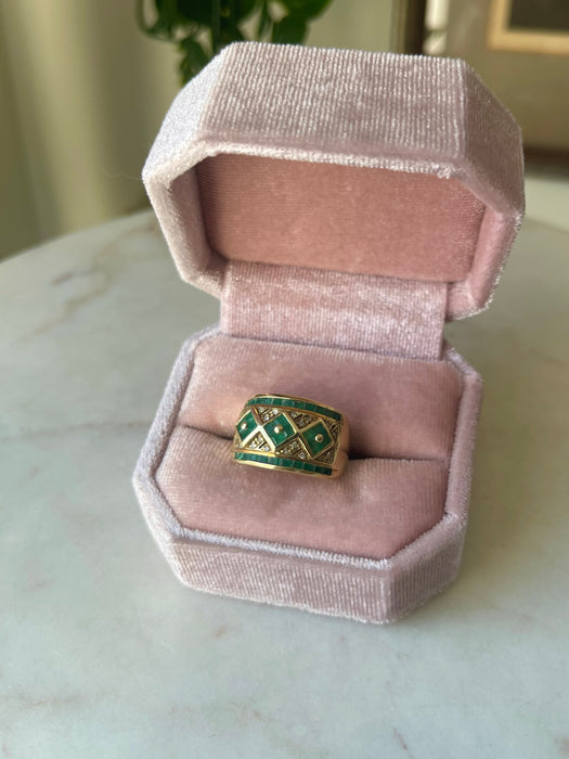 14k Emerald and Diamond Chunky Ring