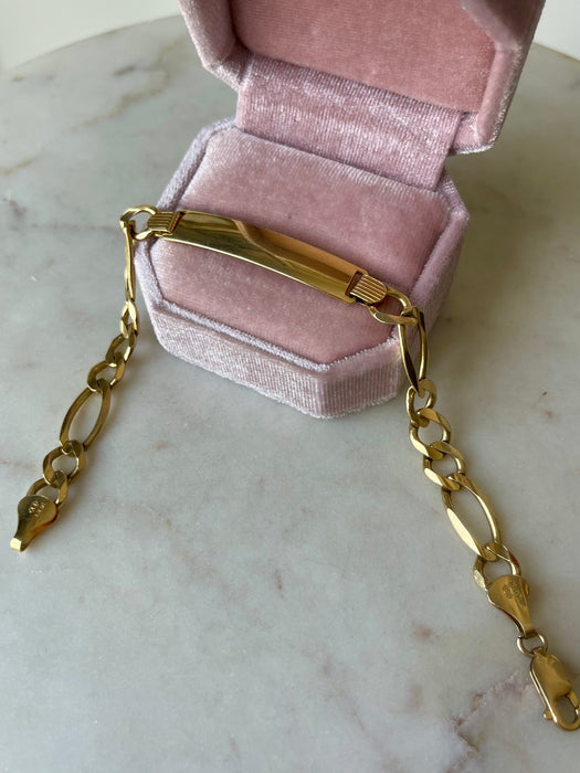 14k Figaro Linked ID Bracelet