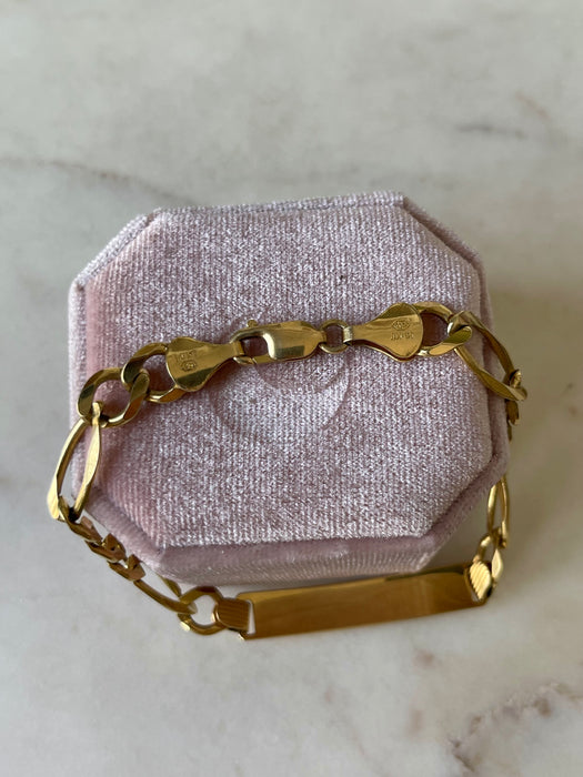 14k Figaro Linked ID Bracelet