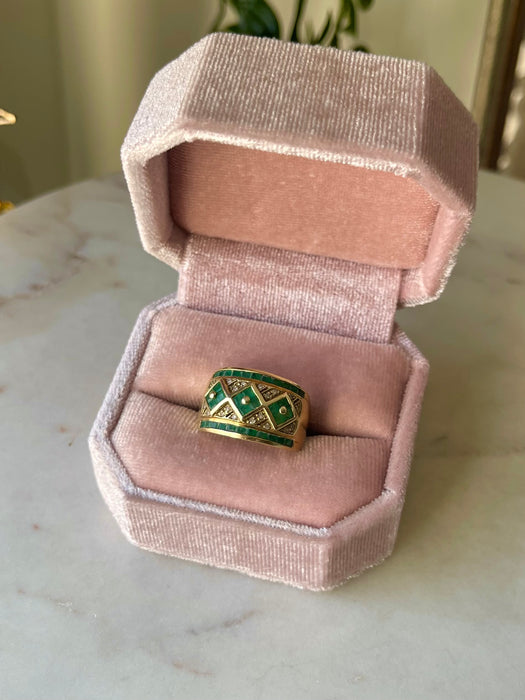 14k Emerald and Diamond Chunky Ring