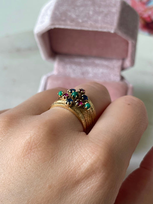 14k Antique Gemstone Harem Ring