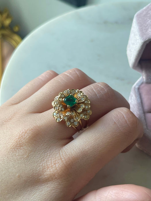 14k Emerald and Diamond Ring