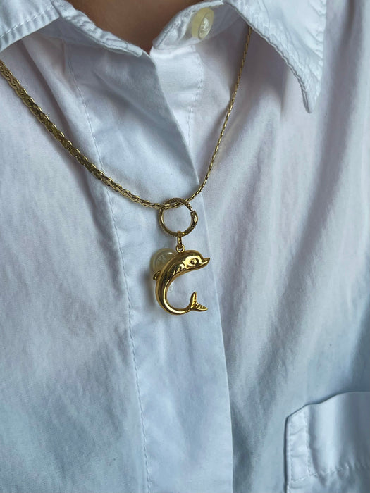 14k Puffy Dolphin Pendant