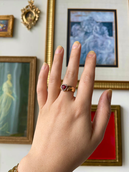 10k Heart Shaped Ruby and Diamond Ring