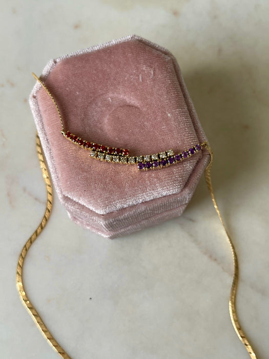 14k Diamond, Garnet and Amethyst Necklace