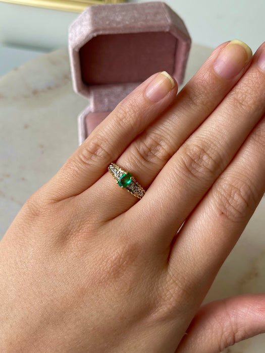 14k Diamond and Emerald Ring