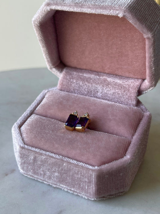 14k Amethyst and Diamond Studs