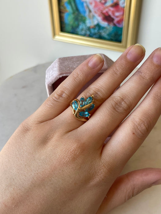 14k Blue Topaz Leaf Ring