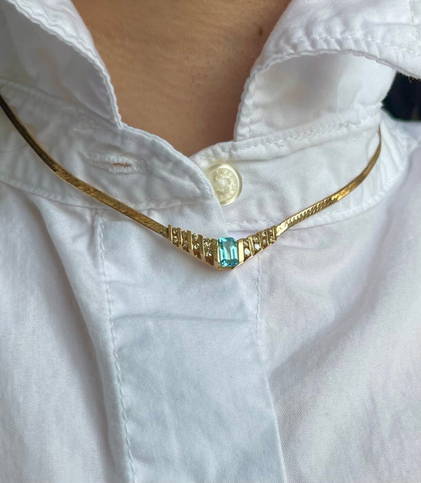 14k Aqua and Diamond Necklace