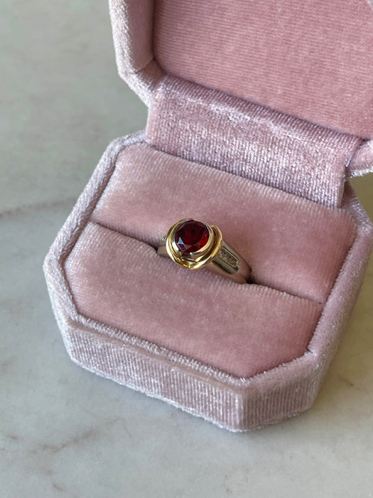 14k Dual Tone Garnet and Diamond Ring