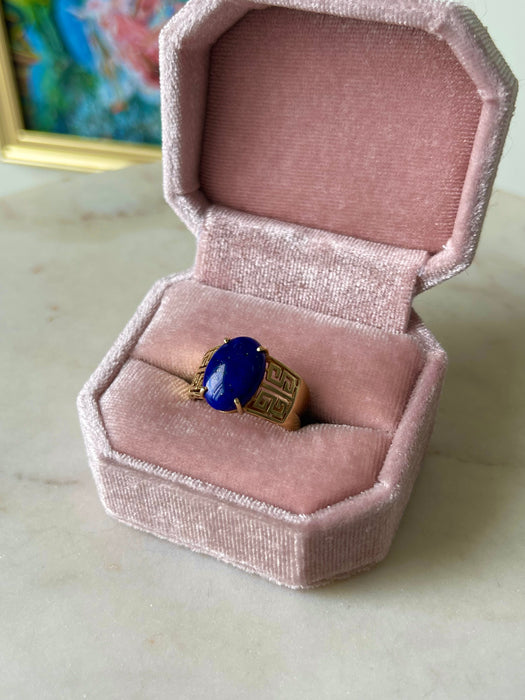 14k Greek Key Lapis Ring