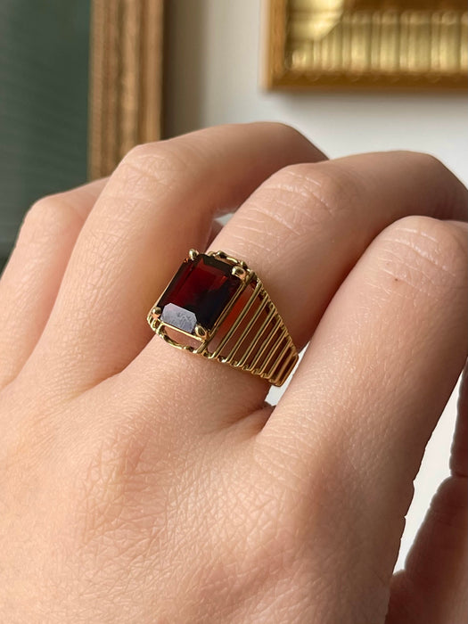 14k Emerald Cut Garnet Ring