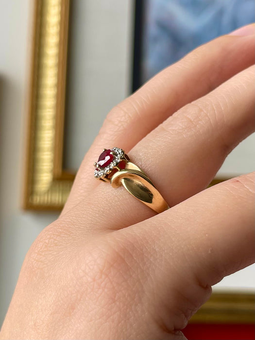 10k Heart Shaped Ruby and Diamond Ring