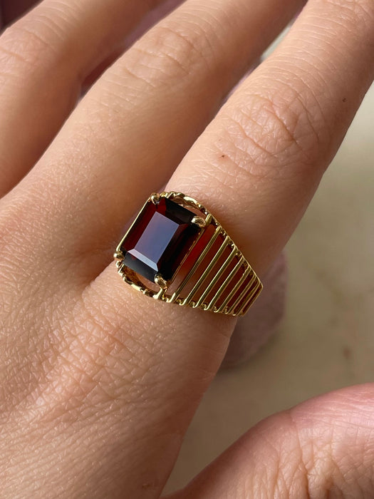 14k Emerald Cut Garnet Ring