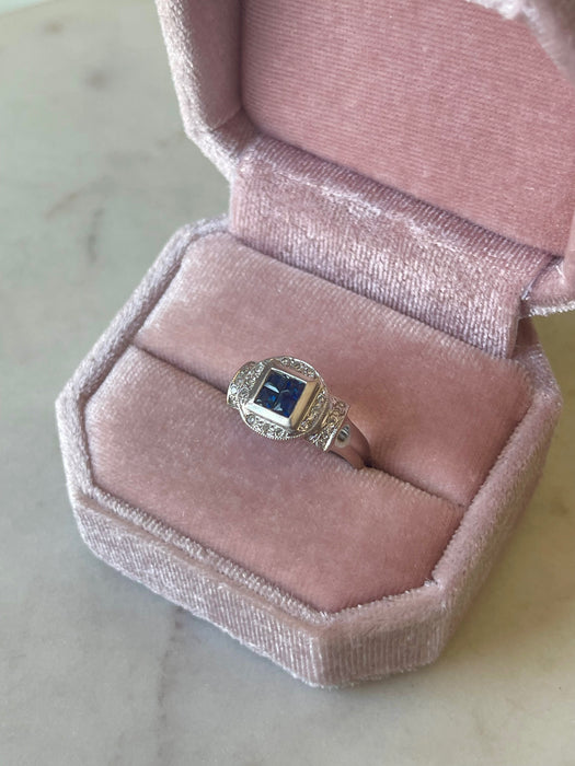 14k WG Blue Sapphire and Diamond Ring