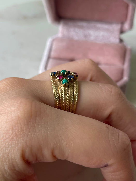 14k Antique Gemstone Harem Ring