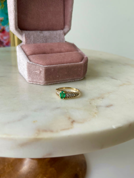 14k Diamond and Emerald Ring