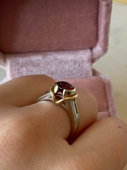 14k Dual Tone Garnet and Diamond Ring