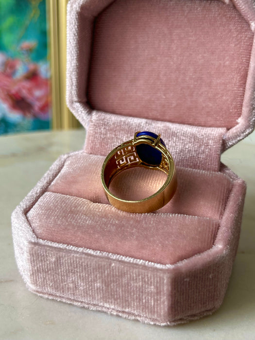 14k Greek Key Lapis Ring