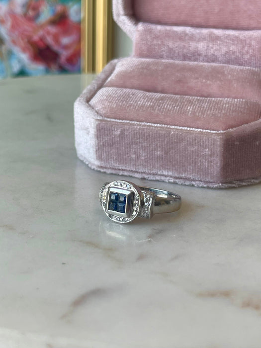 14k WG Blue Sapphire and Diamond Ring