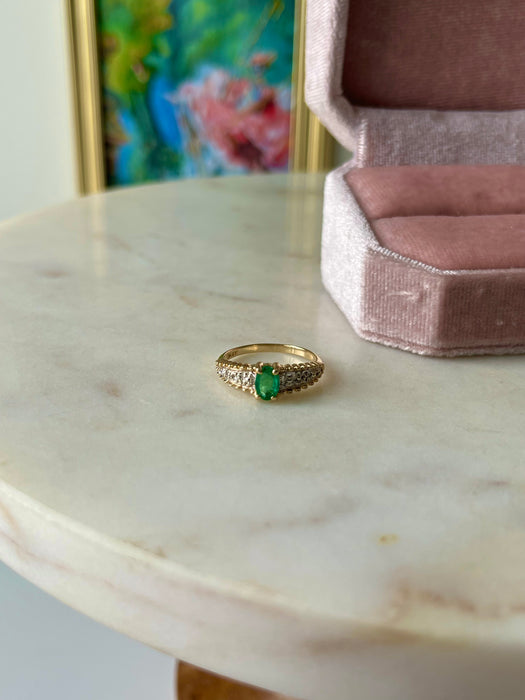 14k Diamond and Emerald Ring