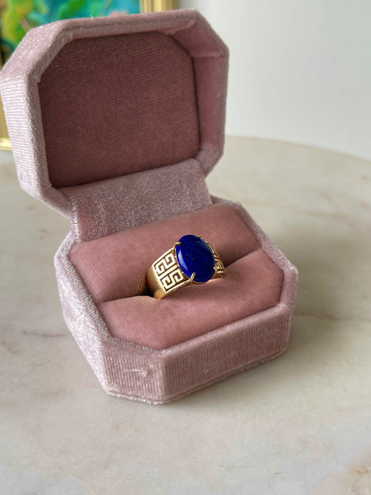 14k Greek Key Lapis Ring