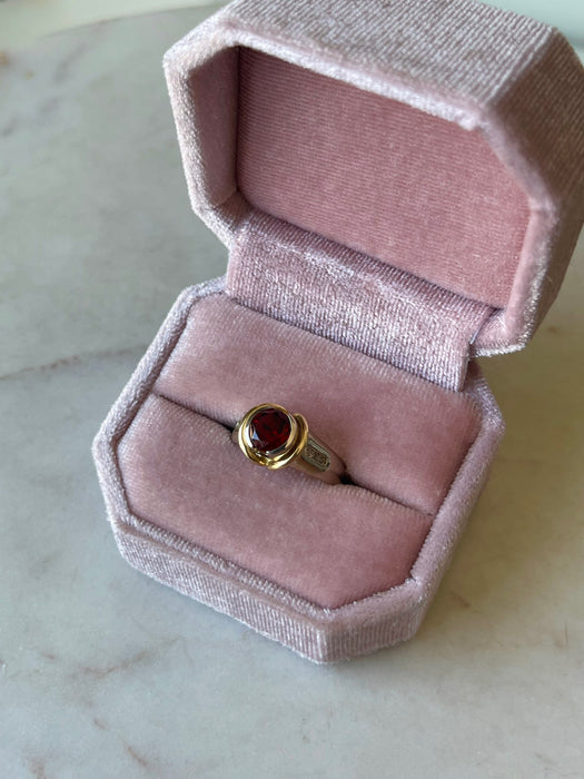 14k Dual Tone Garnet and Diamond Ring