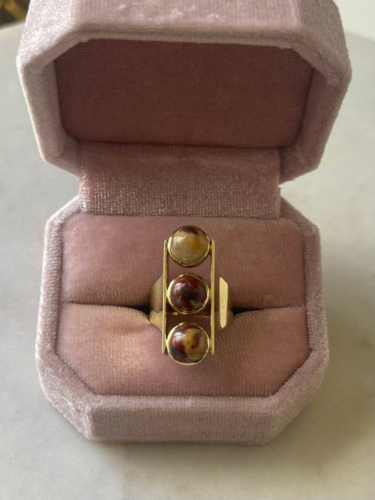 14k 3 Stone Jasper Ring