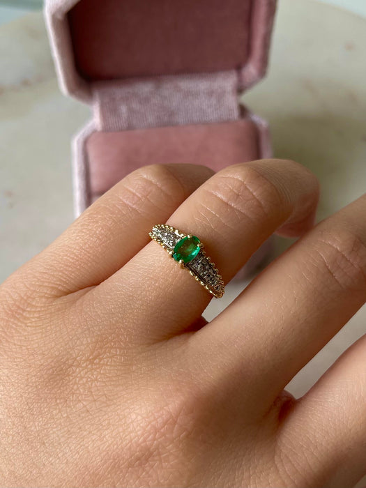 14k Diamond and Emerald Ring