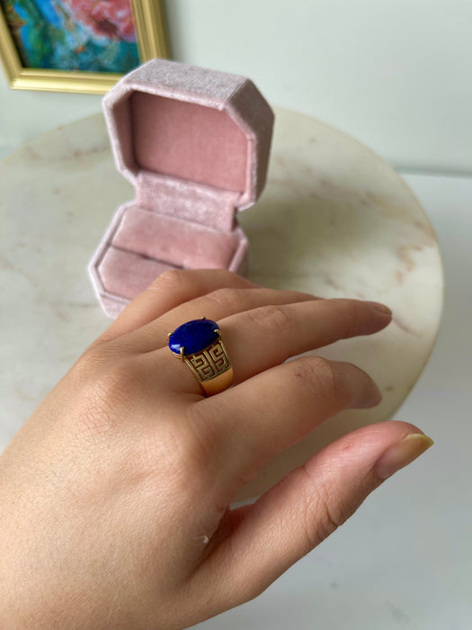 14k Greek Key Lapis Ring