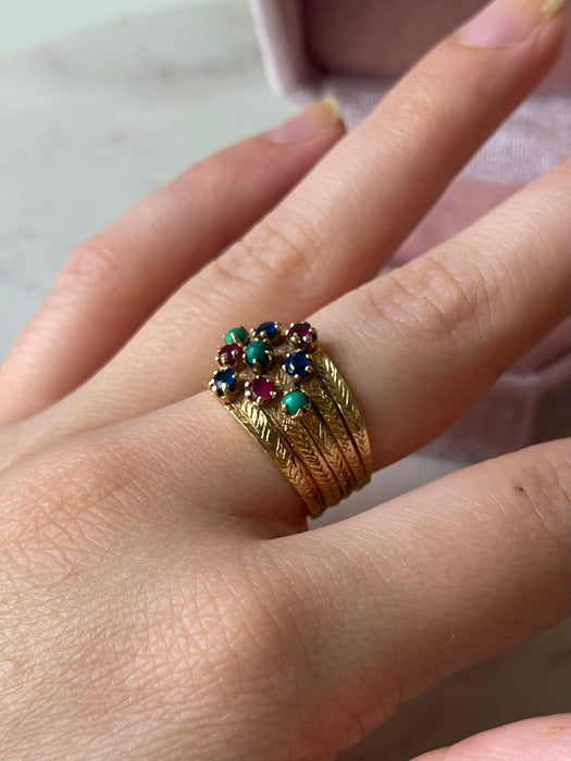 14k Antique Gemstone Harem Ring