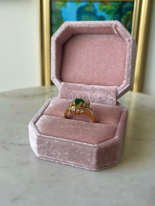 14k Emerald and Diamond Cluster Ring