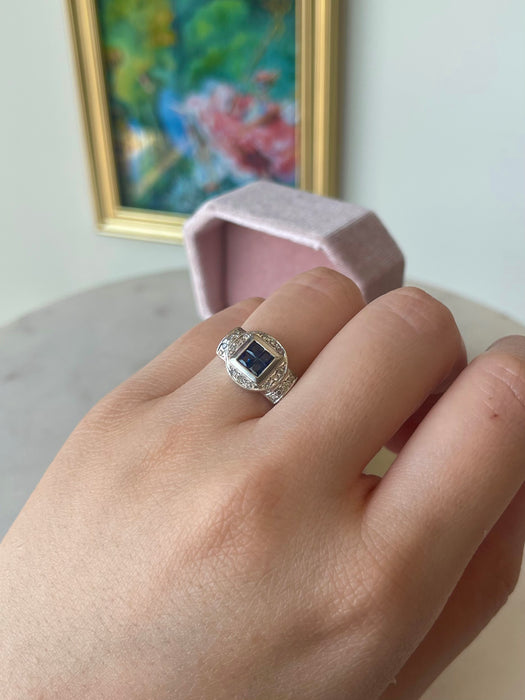 14k WG Blue Sapphire and Diamond Ring