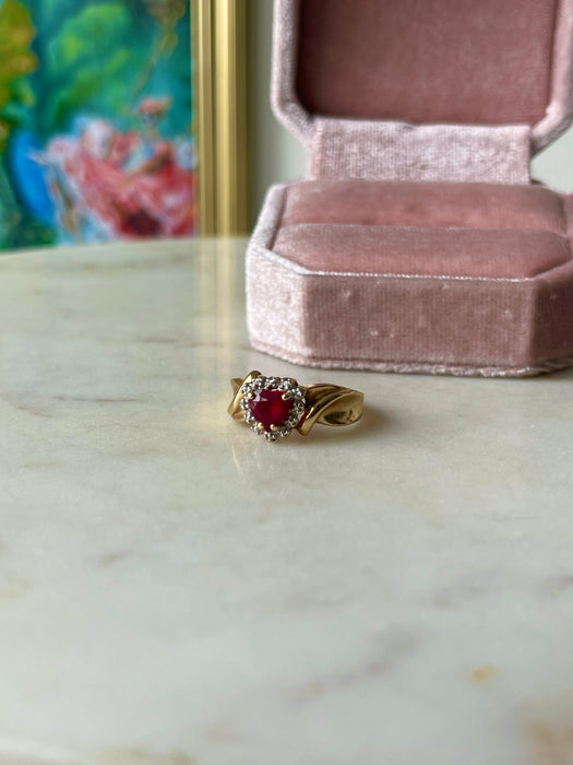 10k Heart Shaped Ruby and Diamond Ring