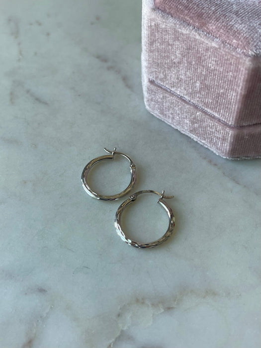 14k WG Etched Hoops